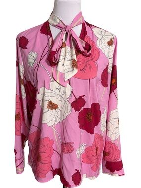 Express Pink Floral Bow Tie Blouse
